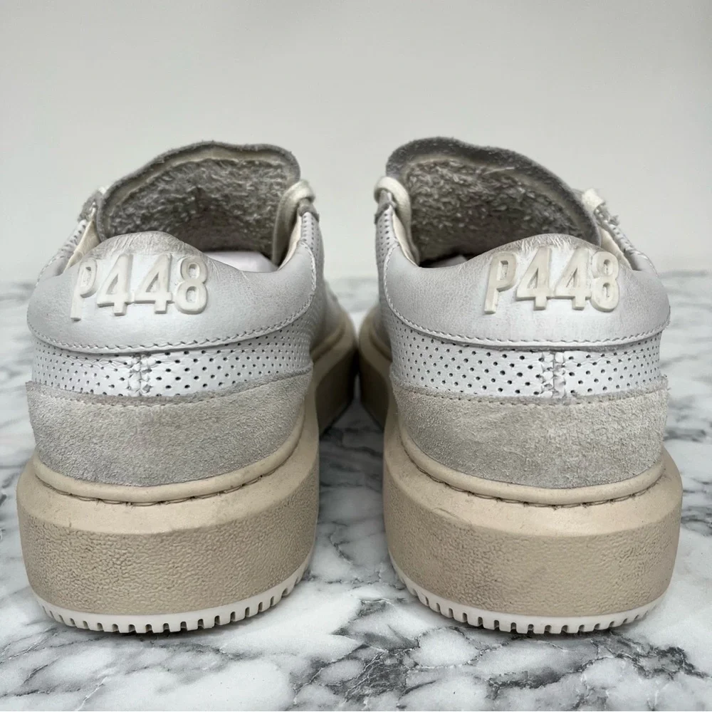 P448 Aerial Sneakers Perforated White Leather Woman’s Size 38 US 7.5/8